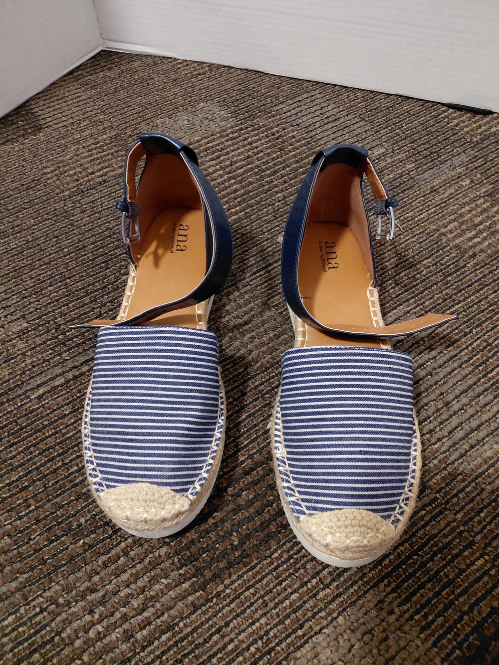 a.n.a Navy and White Striped Espadrille D'Orsay Flats